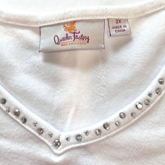Quacker Factory White Embroidered Rhinestone Christmas Tree Knit Top Size 2X - Picture 10 of 11